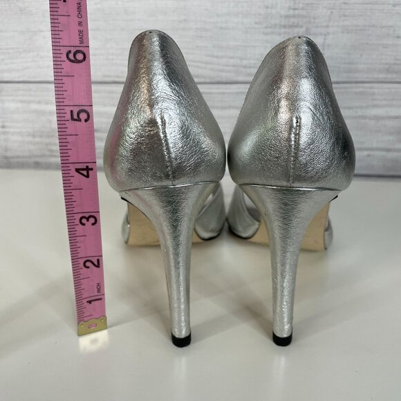 J. Renee Heels Y2K Metallic Peep Toe Heels 9.5 Silver HOCO Cocktail Formal 3.5" - Picture 10 of 12